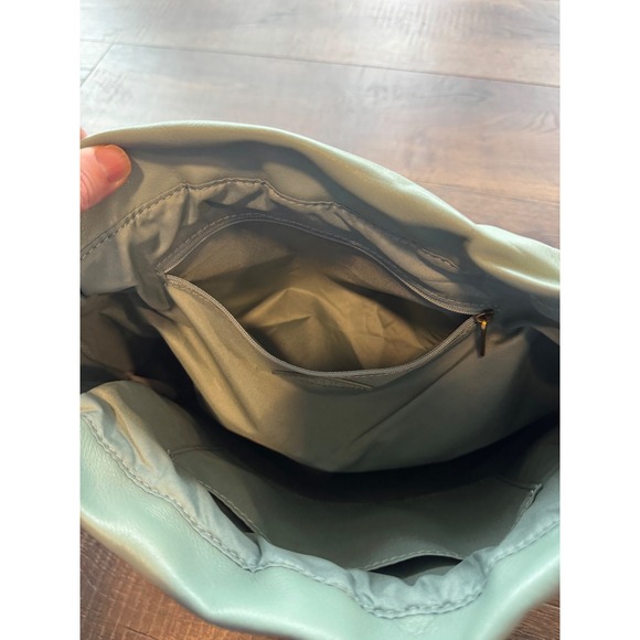 Fossil Green Leather Hobo Bag Purse‎ Handbag Key Charm Wave Design